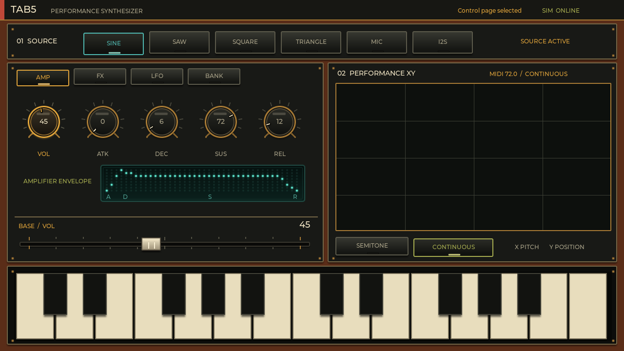 Tab5 Synth の AMP 画面