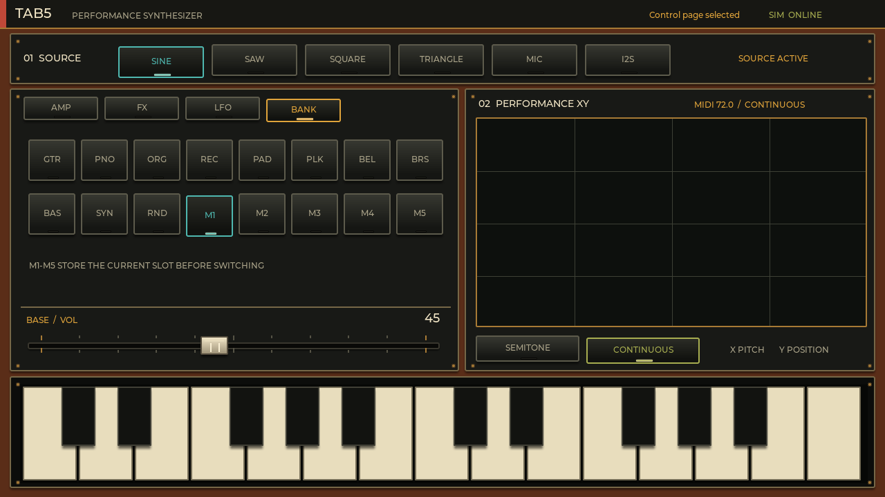 Tab5 Synth の BANK 画面