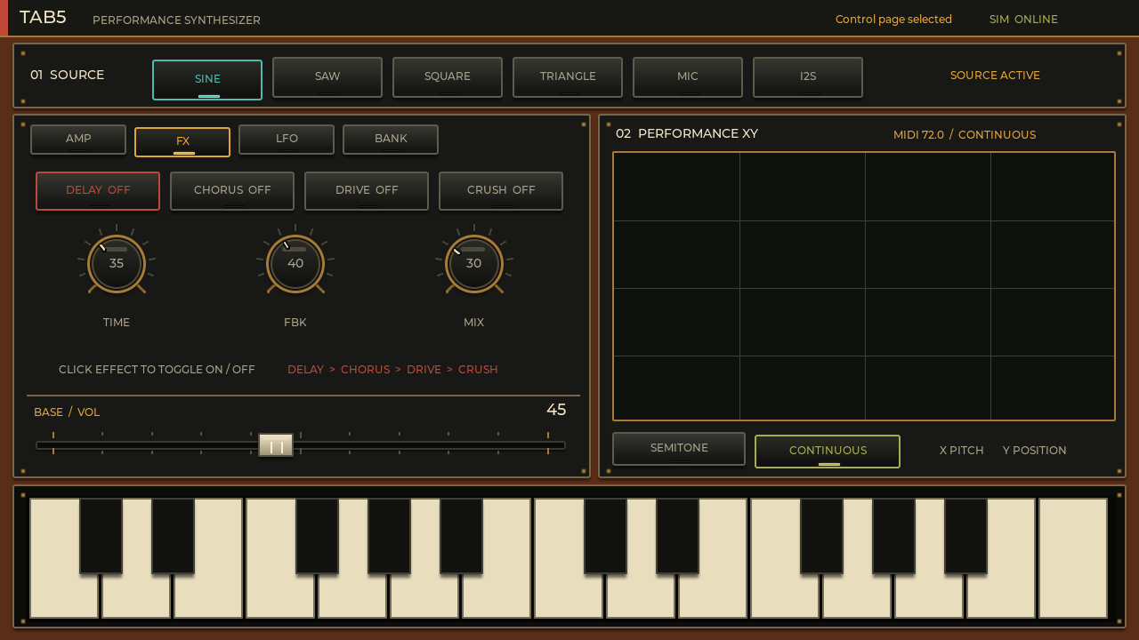 Tab5 Synth の FX 画面